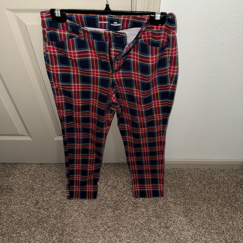 Old Navy Red and Blue Plaid High-Rise Pants